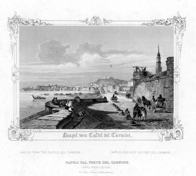 Neapel från Carmine Castle, Italien, 1800-talet av J. Poppel