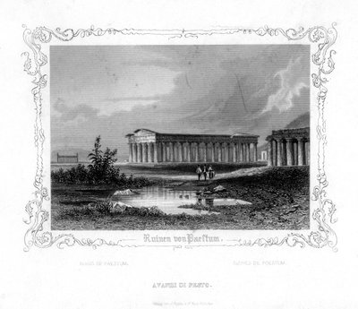 Ruinerna av Paestum, Italien, 1800-talet av J. Poppel