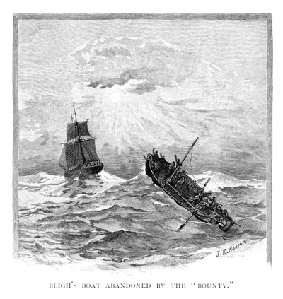 Kapten Blighs båt övergiven av Bounty, 1789 1886. av J. R. Ashton