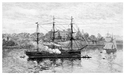 Government House och HMS Nelson, Sydney, New South Wales, Australien, 1886. av J. R. Ashton