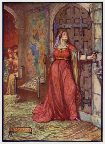 Catherine Douglas, en av hovdamerna till Joan Beaufort, drottning till kung Jakob I av Skottland, använder sin arm för att spärra dörren för lönnmördare som försöker döda kungen av J. R. Skelton