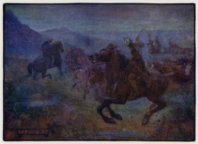 Raid in the Anglo-Scottish Borders av Border Reivers, tidigt 1500-tal av J. R. Skelton