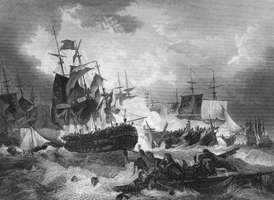 Amiral Duncans seger över den holländska flottan, Nordsjön, 11 oktober 1797, c1857 av J. Rogers