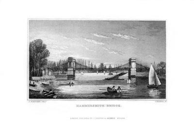 Hammersmith Bridge, Hammersmith, London, 1829. av J. Rogers