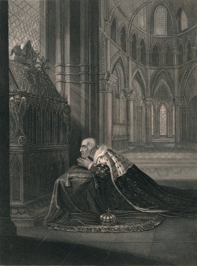 Lewis VII., kung av Frankrike, före Beckets grav, mitten av 1800-talet. av J. Rogers