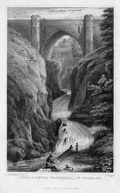 Poul a Phuca vattenfall, County Wicklow, 1829. av J. Rogers