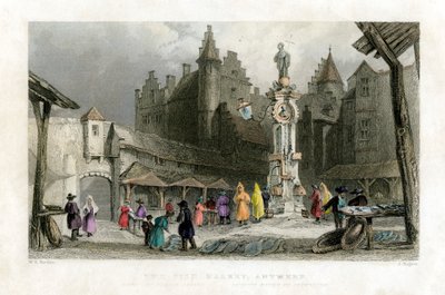 Fiskmarknaden, Antwerpen, Belgien, 1800-talet. av J. Rogers