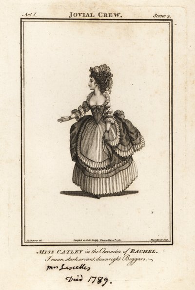 Miss Ann Catley i rollen som Rachel i Richard Bromes The Jovial Crew, Covent Garden Theatre av J. Thornthwaite