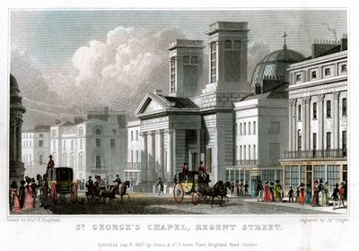 St Georges Chapel, Regent Street, Westminster, London, 1827. av J. Tingle