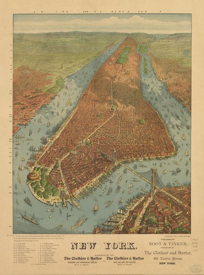 Perspektivkarta inte skalenlig. New York av J. W. Root and Tinker Williams