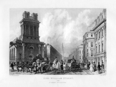King William Street och St Mary Woolnoth, London, 1800-talet. av J. Woods