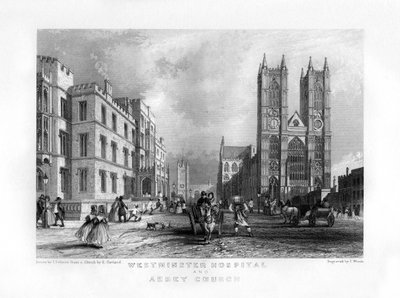 Westminster Hospital and Abbey Church, London, 1800-talet. av J. Woods