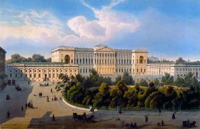 Storhertig Mikhails palats, Utsikt från torget, tryckt av Schmidt och Chevalier, utgiven av Lemercier, Paris, 1850-talet av J. after Charlemagne
