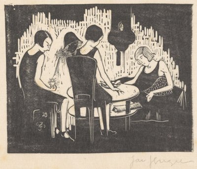 Fyra kvinnor sitter vid ett bord av Jac Jongert (signed by artist)