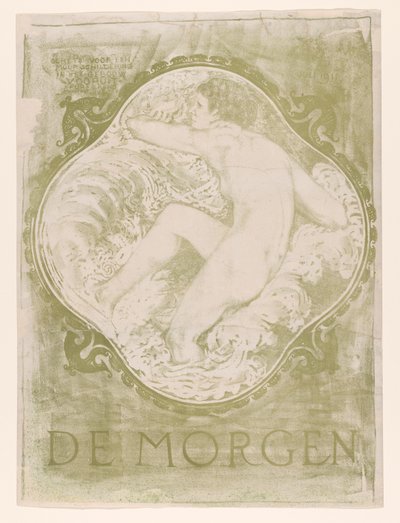 Naken kvinna i vågorna De Morgen / Sketch för en väggmålning i Vooruit Purmerend-byggnadsarkitekten J.J.P. Gammal. (titel på objekt) av Jac Jongert
