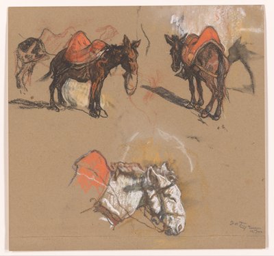 Studier av åsnor och en mula på Grand Place i Tanger av Jac van Looij (signed by artist)