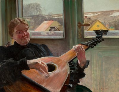 Porträtt av konstnärens syster Helena med en lut av Jacek Malczewski