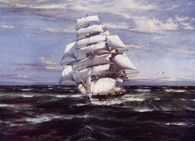 Clipperskepp: Harbinger (färg litho) av Jack (after) Spurling