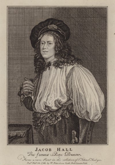 Jacob Hall, engelsk repdansare och akrobat aktiv under kung Charles II:s regeringstid (gravyr) av Jacob (after) Van Oost the Younger