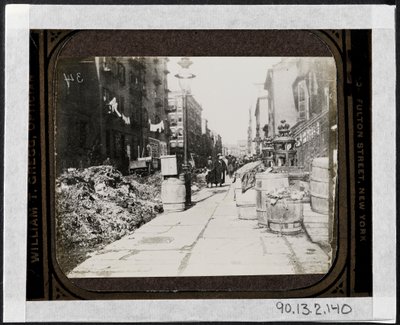Tammany Street Cleaning före Warings Day, framför 9 Varick Place, c.1890 av Jacob August Riis