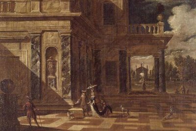 Arkitektoniska capricci med eleganta figurer av Jacob Balthasar Peeters