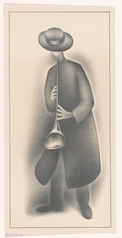 Gatumusiker med blåsinstrument av Jacob Bendien (signed by artist)