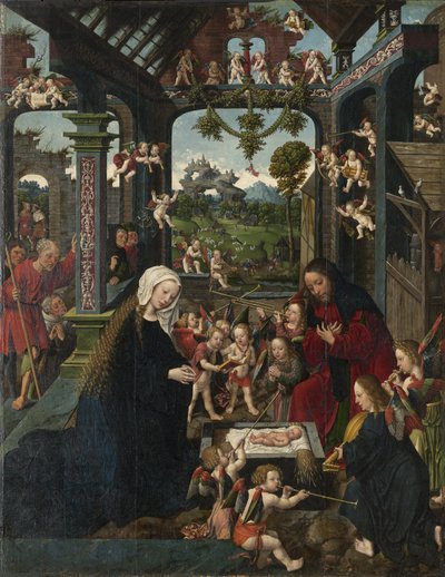 Tillbedjan av Kristusbarnet, c.1515 av Jacob Cornelisz van Oostsanen