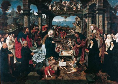 Kristi födelse av Cornelisz van Oostsanen, Jacob (Jacob Cornelisz van Amsterdam) (ca 1470-1533). olja på trä av Jacob Cornelisz van Oostsanen