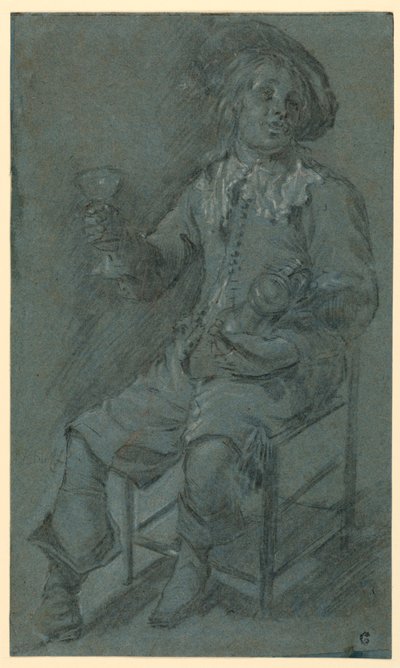 Teckning, Sittande kavaljer med vinglas, 1650-60 av Jacob Duck