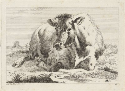 liggande ko Sex tryck efter ritningar av olika mästare (serietitel) av Jacob Elias van Varelen