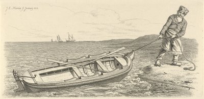 Man drar sin roddbåt i land Studietryck / Etudes gravées (serietitel) av Jacob Ernst Marcus