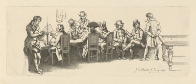 Män i ett kafé med ett biljardrum, 1814 av Jacob Ernst Marcus