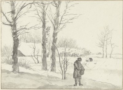 Snölandskap med stående man av Jacob Ernst Marcus