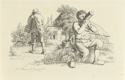 Två bönder på en gård Studietryck / Etudes gravées (serietitel) av Jacob Ernst Marcus