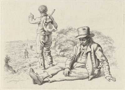 Sittande och en stående man på en strand Studietryck / Etudes gravées (serietitel) av Jacob Ernst Marcus
