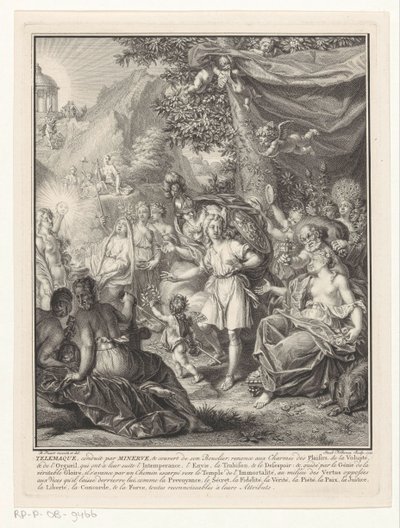 Allegorisk framställning med Telemachos och Minerva Titelsida för: François de Fénelon, Les avantures de Telemaque, 1734 av Jacob Folkema