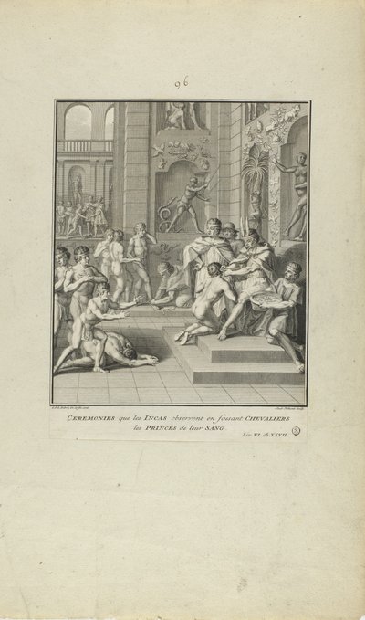 Ceremonier som inkaindianerna iakttog när de gjorde riddare/prinsar av sitt blod (ur boken Histoire des Yncas...etc.) av Jacob Folkema