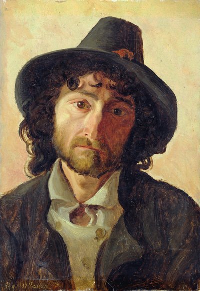 Head of a Man, 1841 (olja på papper nedlagd ombord) av Jacob Gensler