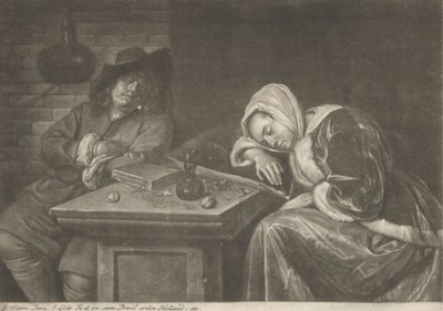 Man och hans fru sover vid bordet av Jacob Gole