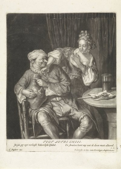 Kvinna och man med en vinkanna Tout Autre Chose (titel på objekt) av Jacob Gole