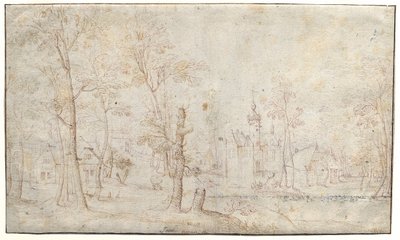 Moated slott och by av Jacob Grimmer
