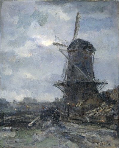 Kvarn i månsken av Jacob Henricus or Hendricus Maris