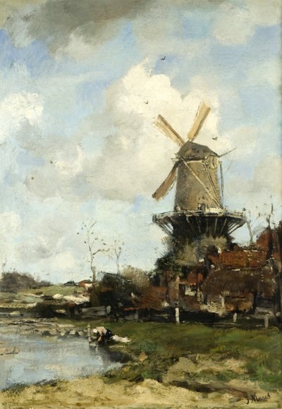 The Mill, holländskt landskap, ca 1880 (olja på duk) av Jacob Henricus or Hendricus Maris