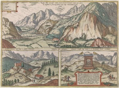Tre ansikten i och runt Inn-dalen i Österrike, med Alperna i bakgrunden av Jacob Hoefnagel (possibly)