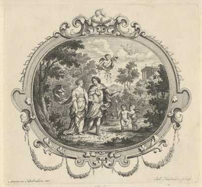 Promenerande par tillsammans med putti av Jacob Houbraken