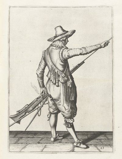 Musketör som tar bort ramstång, ca 1600 av Jacob II de Gheyn