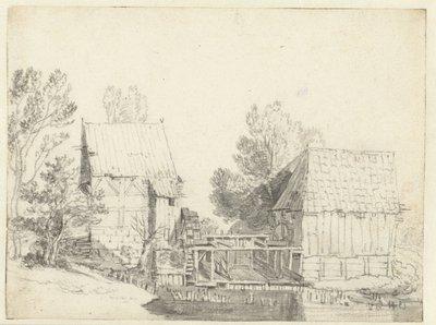 Vy över två vattenkvarnar av Jacob Isaacksz van Ruisdael (school of)