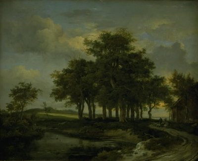 Ekar nära en väg, kväll av Jacob van Ruisdael