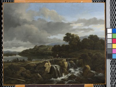 Landskap med kaskad (olja på duk) av Jacob van Ruisdael