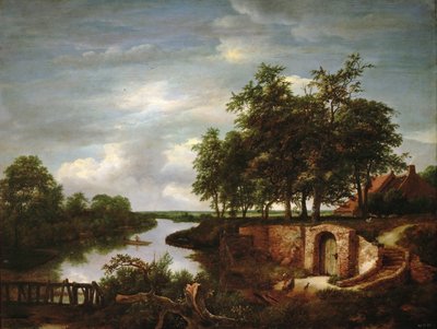 Flodlandskap med källaringång - Jacob Isaacksz van Ruisdael (1628/29-1682). olja på trä av Jacob van Ruisdael